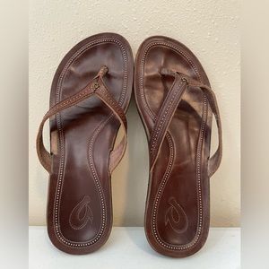 Womens Olukai leather wedge thong sandal